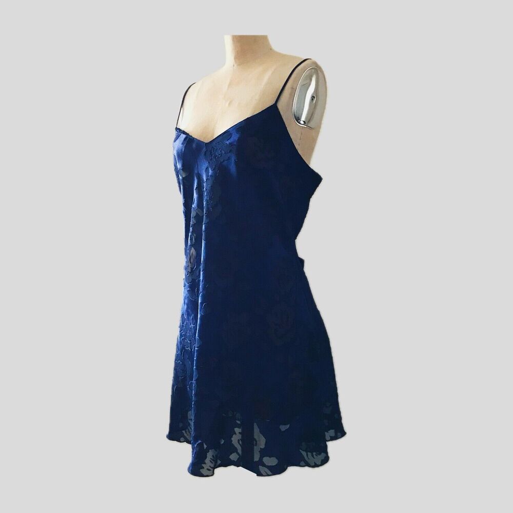 Victorias Secret Vintage 90s Chemise Navy Blue Black Sheer Mini Slip Chemise M